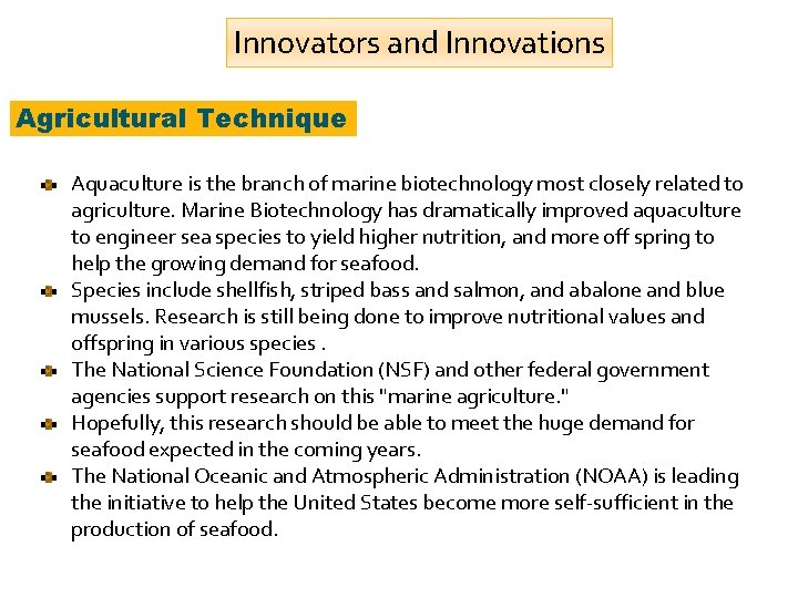 Innovators and Innovations Products and Services Relating to Industry and Agriculture available through the