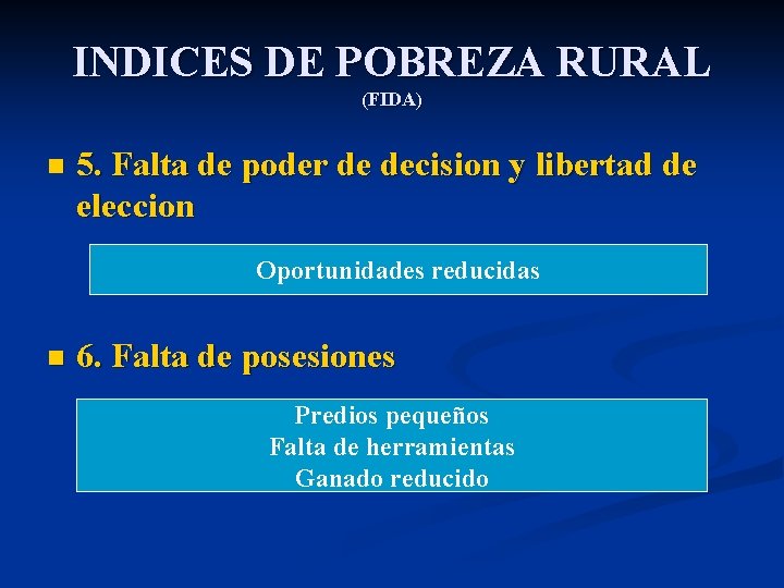 INDICES DE POBREZA RURAL (FIDA) n 5. Falta de poder de decision y libertad