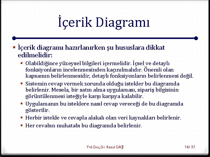 İçerik Diagramı § İçerik diagramı hazırlanırken şu hususlara dikkat edilmelidir: § Olabildiğince yüzeysel bilgileri