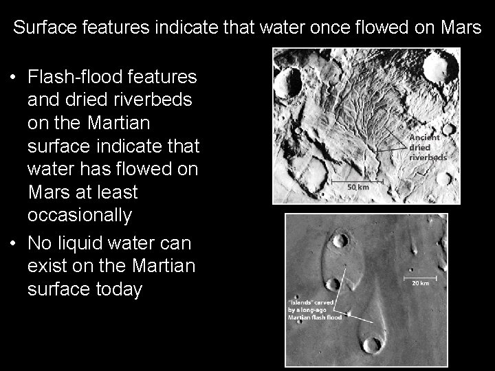 Surface features indicate that water once flowed on Mars • Flash-flood features and dried