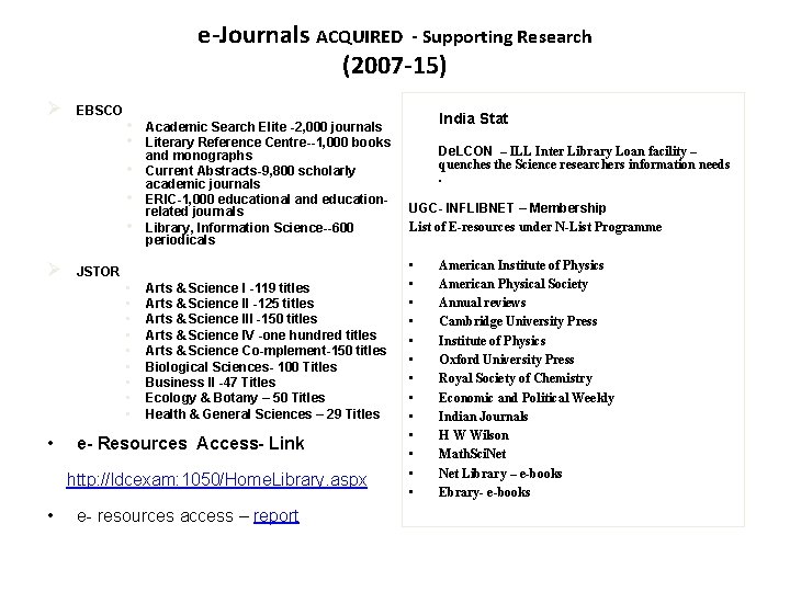 e-Journals ACQUIRED - Supporting Research (2007 -15) Ø EBSCO • • • Academic Search
