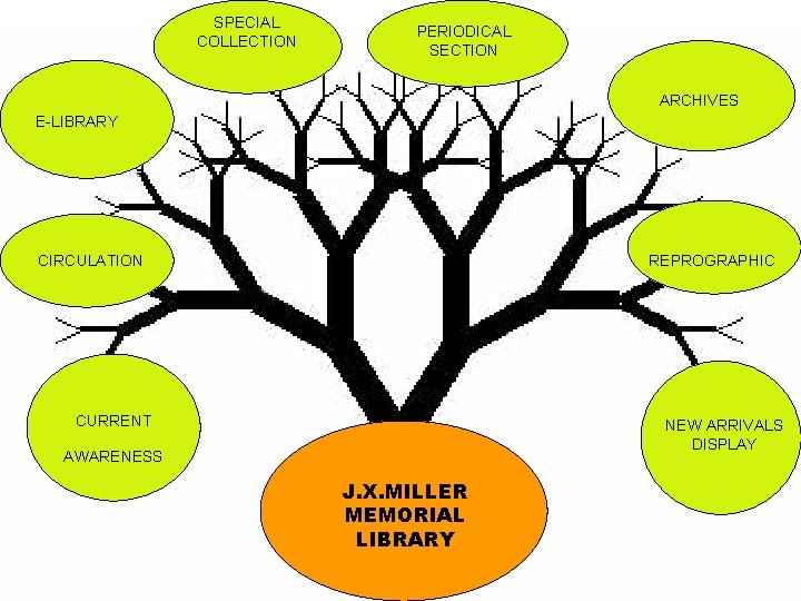 SPECIAL COLLECTION PERIODICAL SECTION ARCHIVES E-LIBRARY CIRCULATION REPROGRAPHIC CURRENT NEW ARRIVALS DISPLAY AWARENESS J.