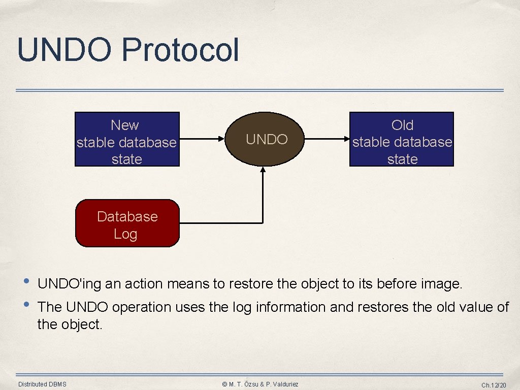 UNDO Protocol New stable database state UNDO Old stable database state Database Log •