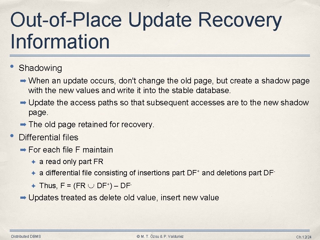 Out-of-Place Update Recovery Information • Shadowing ➡ When an update occurs, don't change the