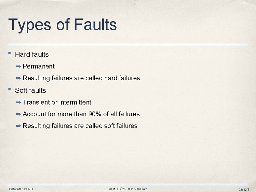 Types of Faults • Hard faults ➡ Permanent ➡ Resulting failures are called hard