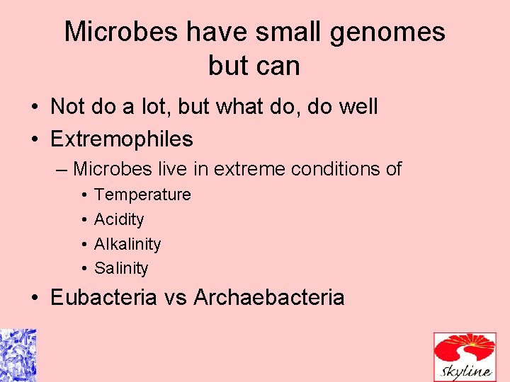 Microbes have small genomes but can • Not do a lot, but what do,