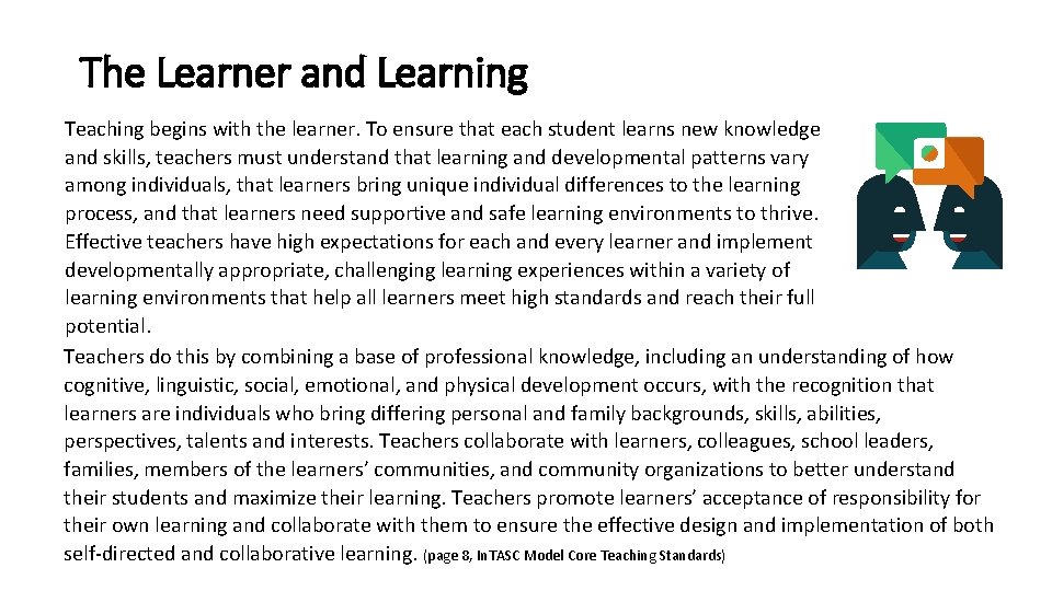 The Learner and Learning Teaching begins with the learner. To ensure that each student