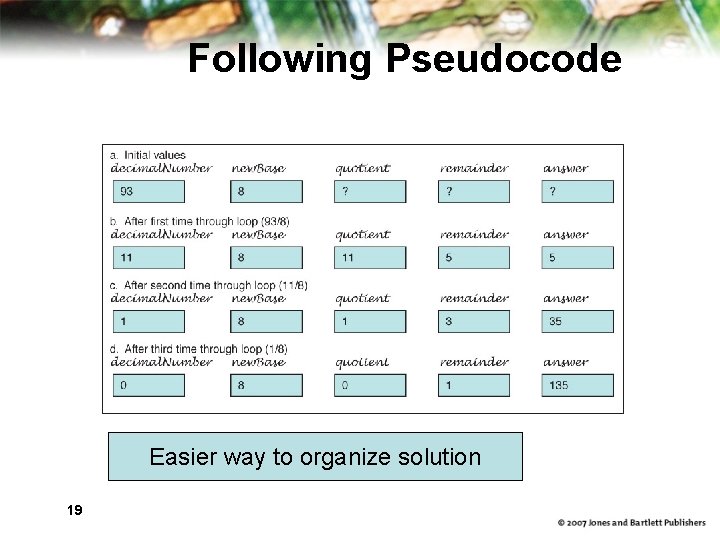 Following Pseudocode Easier way to organize solution 19 