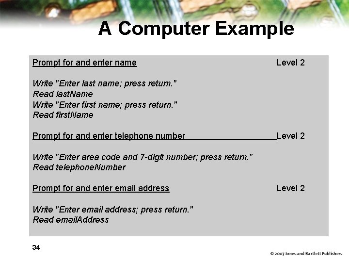 A Computer Example Prompt for and enter name Level 2 Write "Enter last name;