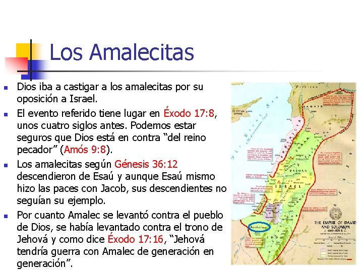 Los Amalecitas n n Dios iba a castigar a los amalecitas por su oposición