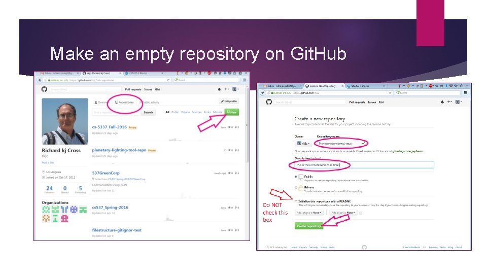 Make an empty repository on Git. Hub 