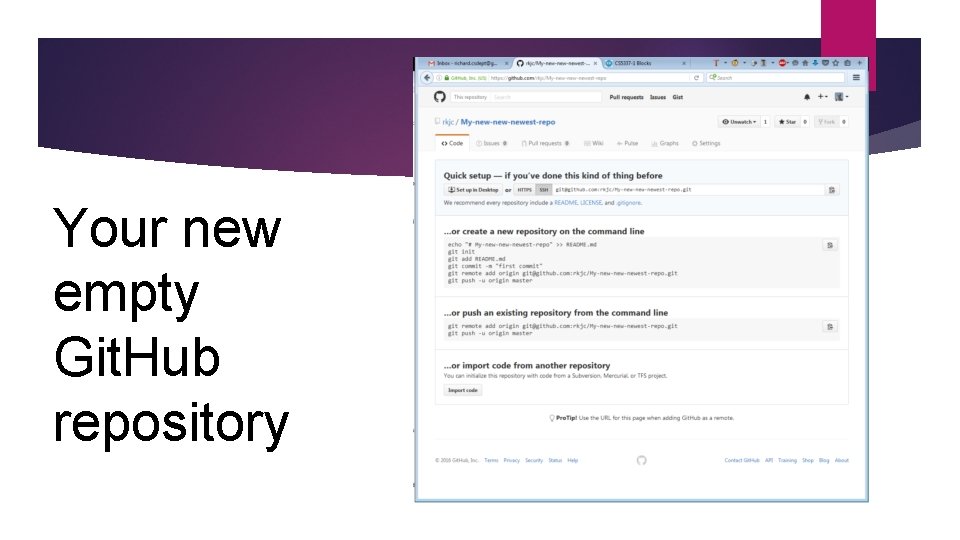 Your new empty Git. Hub repository 