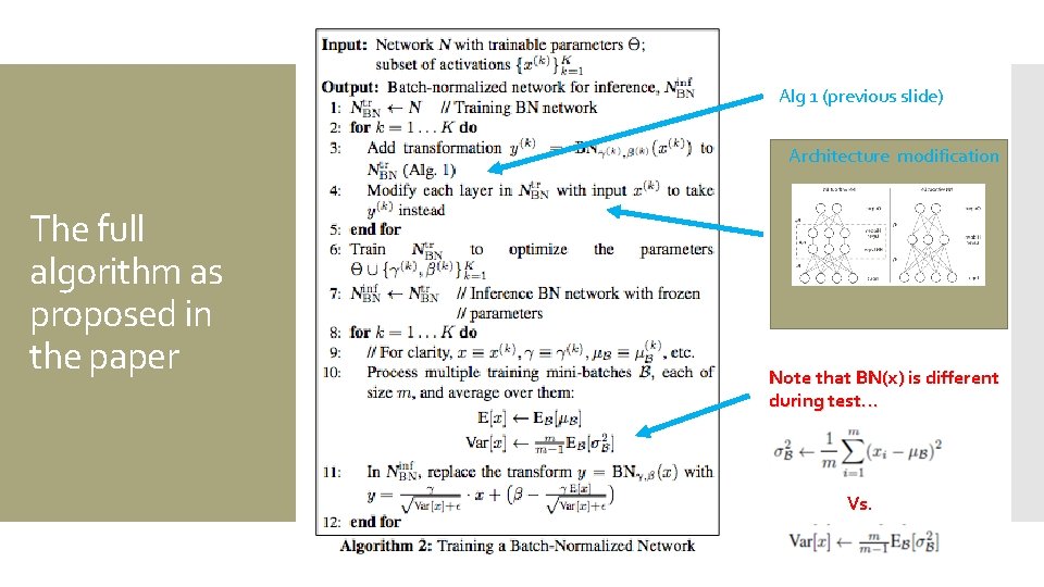 Alg 1 (previous slide) Architecture modification The full algorithm as proposed in the paper