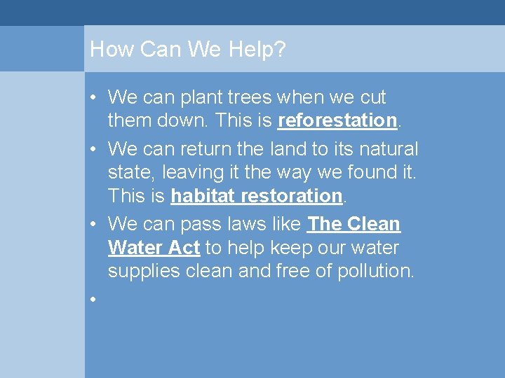 How Can We Help? • We can plant trees when we cut them down. How Can We Help? • We can plant trees when we cut them down.