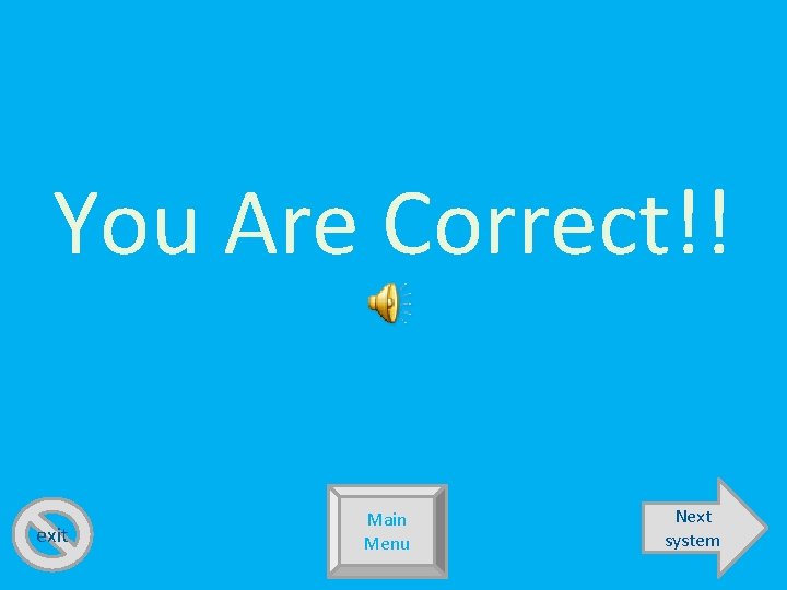 You Are Correct!! exit Main Menu Next system 