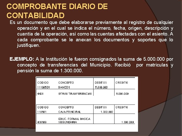 COMPROBANTE DIARIO DE CONTABILIDAD Es un documento que debe elaborarse previamente al registro de