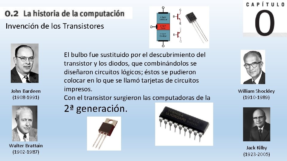 Invención de los Transistores John Bardeen (1908 -1991) El bulbo fue sustituido por el