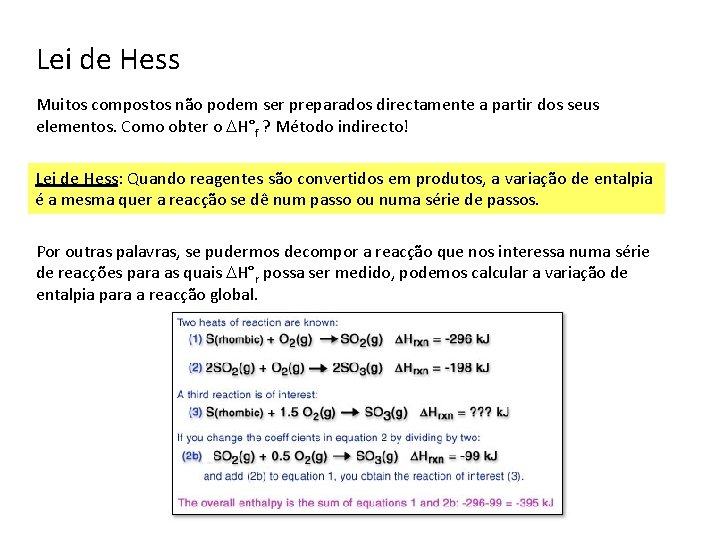 Lei de Hess Muitos compostos não podem ser preparados directamente a partir dos seus