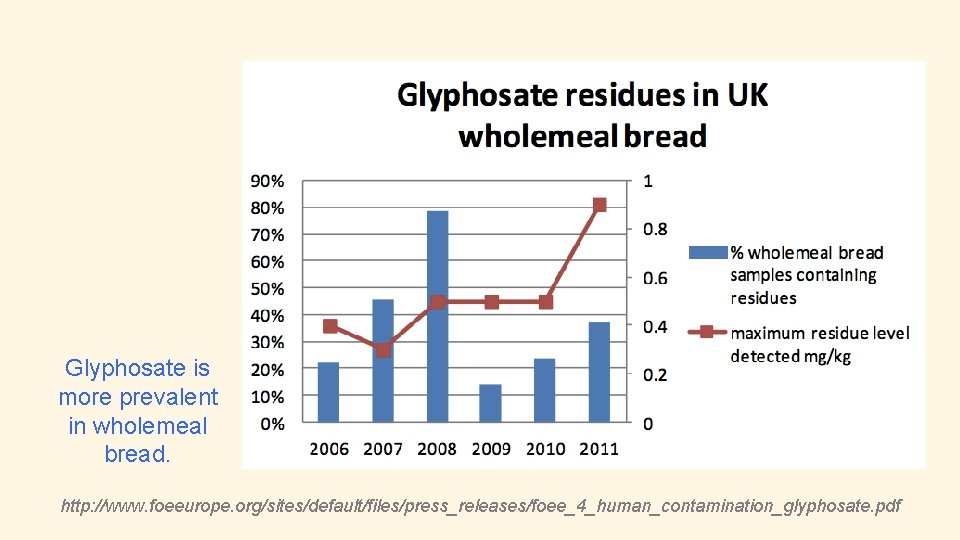 Glyphosate is more prevalent in wholemeal bread. http: //www. foeeurope. org/sites/default/files/press_releases/foee_4_human_contamination_glyphosate. pdf 