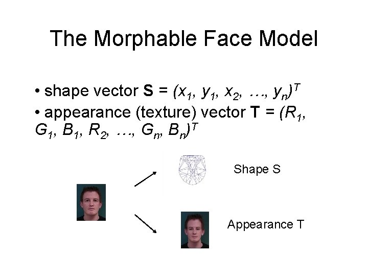 The Morphable Face Model • shape vector S = (x 1, y 1, x