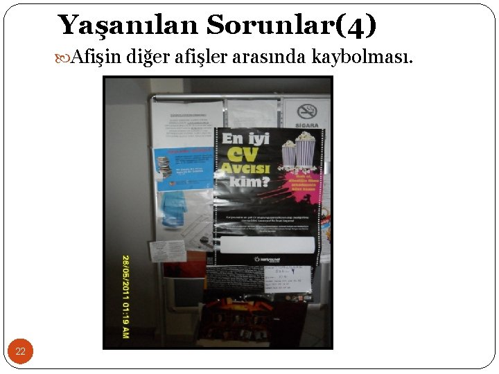 Yaşanılan Sorunlar(4) Afişin diğer afişler arasında kaybolması. 22 