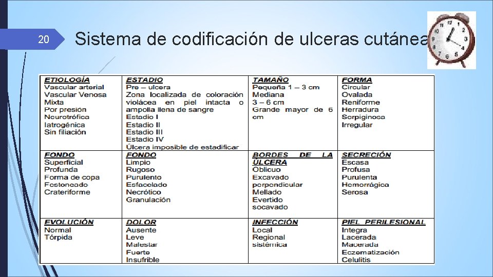 20 Sistema de codificación de ulceras cutáneas 