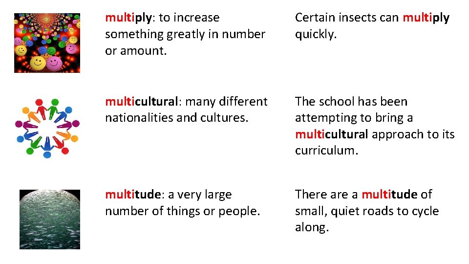 multiply: to increase something greatly in number or amount. Certain insects can multiply quickly.