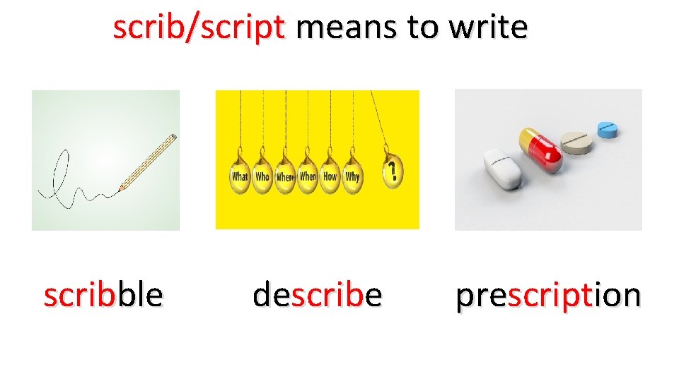 scrib/script means to write scribble describe prescription 