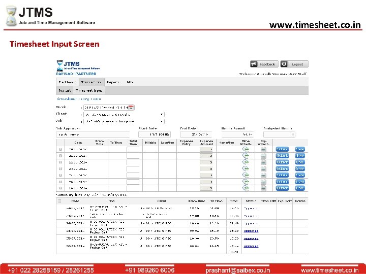 www. timesheet. co. in Timesheet Input Screen 