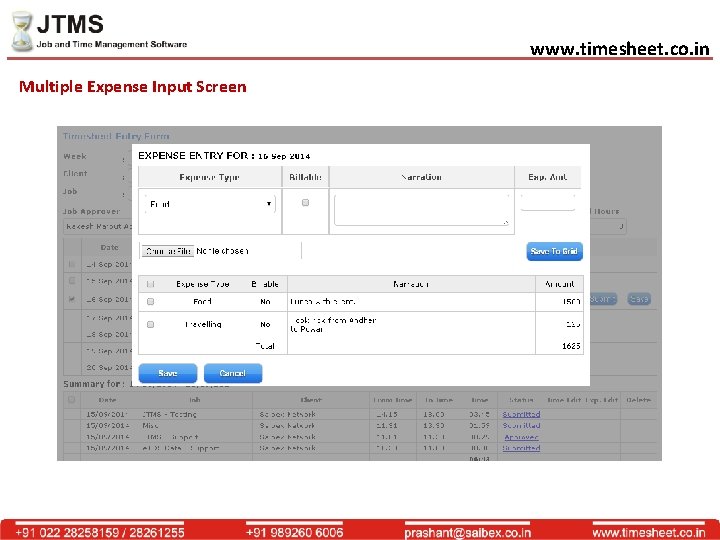 www. timesheet. co. in Multiple Expense Input Screen 