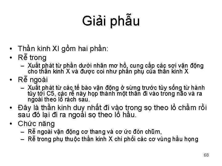 Giải phẫu • Thần kinh XI gồm hai phần: • Rễ trong – Xuất