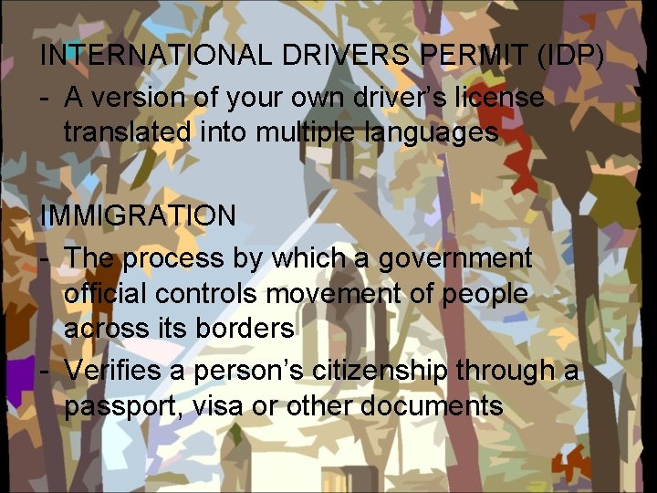 INTERNATIONAL DRIVERS PERMIT (IDP) - A version of your own driver’s license translated into