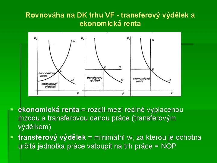 Rovnováha na DK trhu VF - transferový výdělek a ekonomická renta § ekonomická renta