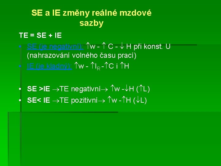 SE a IE změny reálné mzdové sazby TE = SE + IE • SE