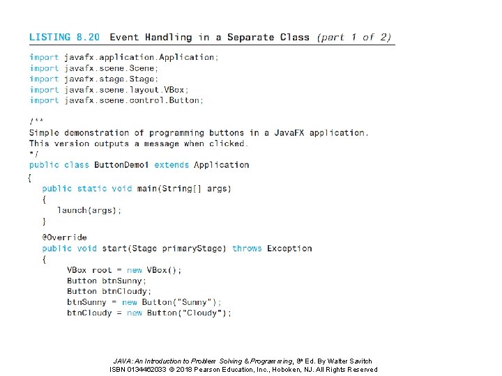 JAVA: An Introduction to Problem Solving & Programming, 8 th Ed. By Walter Savitch JAVA: An Introduction to Problem Solving & Programming, 8 th Ed. By Walter Savitch