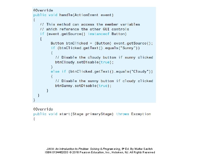 JAVA: An Introduction to Problem Solving & Programming, 8 th Ed. By Walter Savitch JAVA: An Introduction to Problem Solving & Programming, 8 th Ed. By Walter Savitch