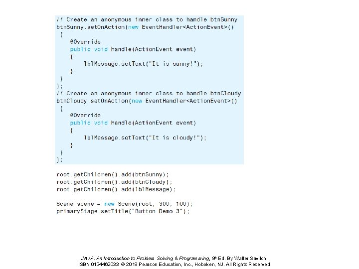 JAVA: An Introduction to Problem Solving & Programming, 8 th Ed. By Walter Savitch JAVA: An Introduction to Problem Solving & Programming, 8 th Ed. By Walter Savitch