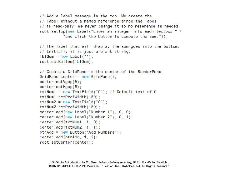 JAVA: An Introduction to Problem Solving & Programming, 8 th Ed. By Walter Savitch JAVA: An Introduction to Problem Solving & Programming, 8 th Ed. By Walter Savitch