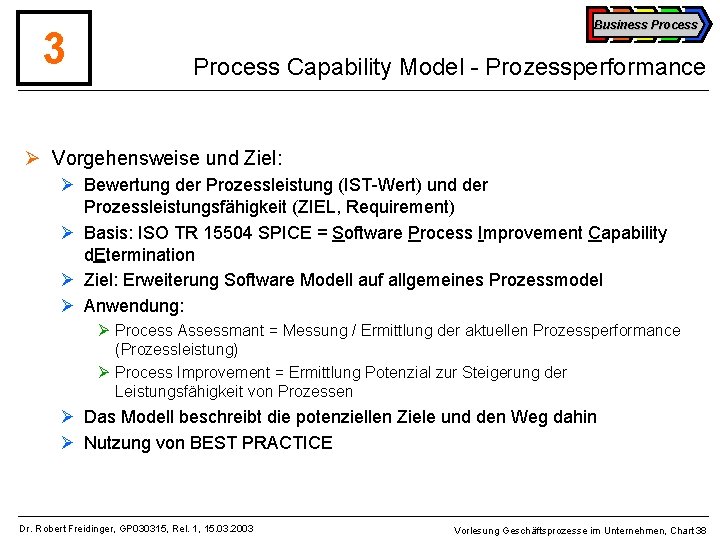 3 Business Process Capability Model - Prozessperformance Ø Vorgehensweise und Ziel: Ø Bewertung der