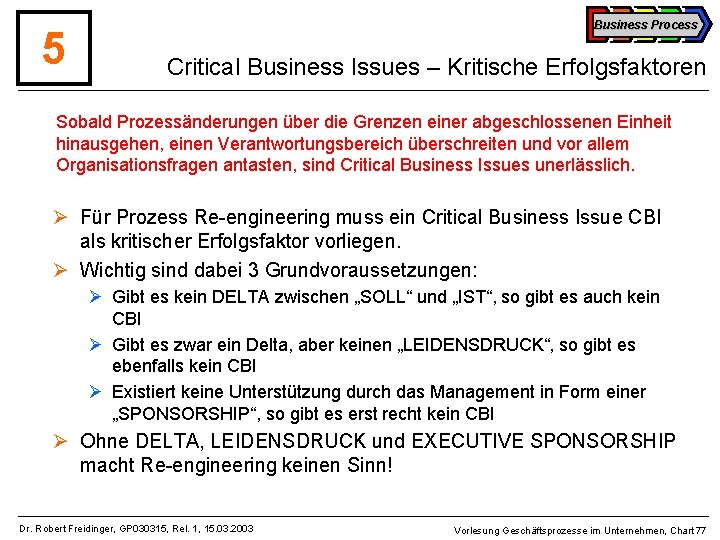 5 Business Process Critical Business Issues – Kritische Erfolgsfaktoren Sobald Prozessänderungen über die Grenzen