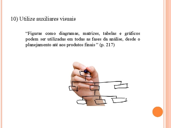 10) Utilize auxiliares visuais “Figuras como diagramas, matrizes, tabelas e gráficos podem ser utilizadas