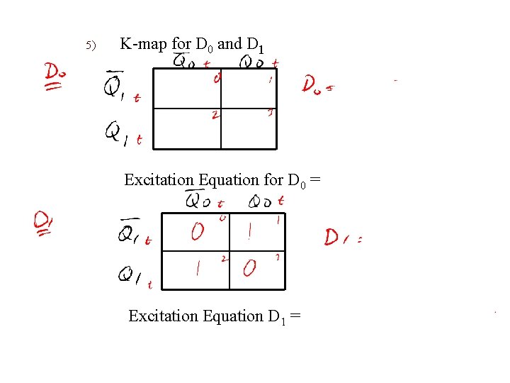 5) K-map for D 0 and D 1 Excitation Equation for D 0 = 5) K-map for D 0 and D 1 Excitation Equation for D 0 =