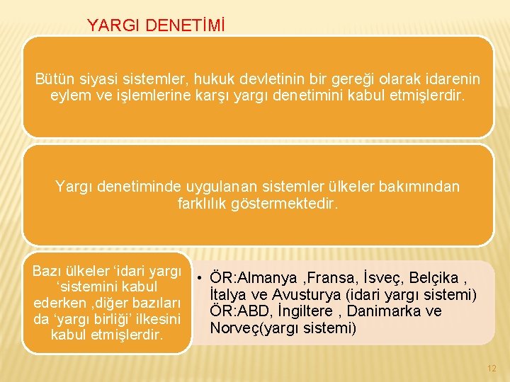 YARGI DENETİMİ Bütün siyasi sistemler, hukuk devletinin bir gereği olarak idarenin eylem ve işlemlerine