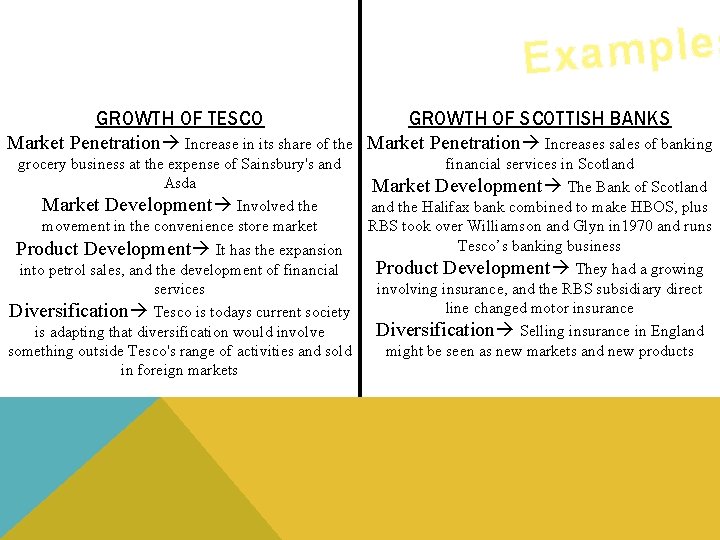 s e l p m a x E GROWTH OF TESCO GROWTH OF SCOTTISH