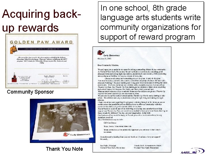 Acquiring backup rewards Community Sponsor Thank You Note In one school, 8 th grade