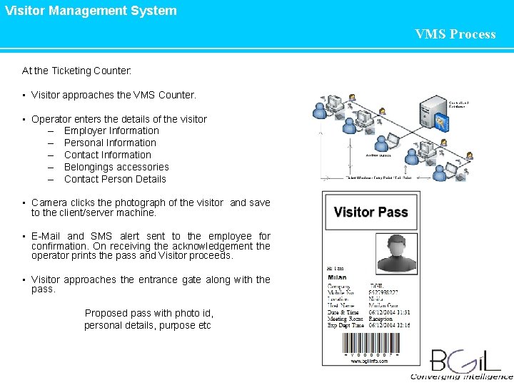 Visitor Management System VMS Process At the Ticketing Counter: • Visitor approaches the VMS