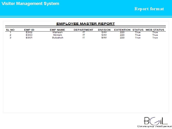 Visitor Management System Report format 