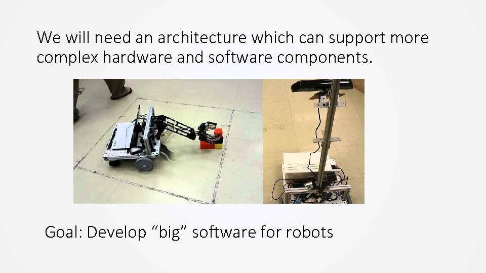We will need an architecture which can support more complex hardware and software components. We will need an architecture which can support more complex hardware and software components.