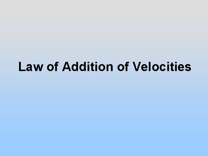 Law of Addition of Velocities 