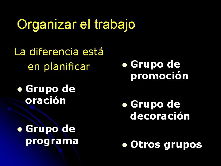 Organizar el trabajo La diferencia está en planificar l l l Grupo de promoción